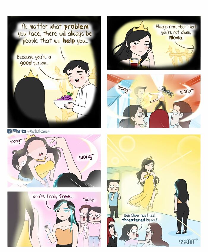 Comic strip by a talented artist, showcasing witty Filipino humor with a humorous scene involving a supportive character.