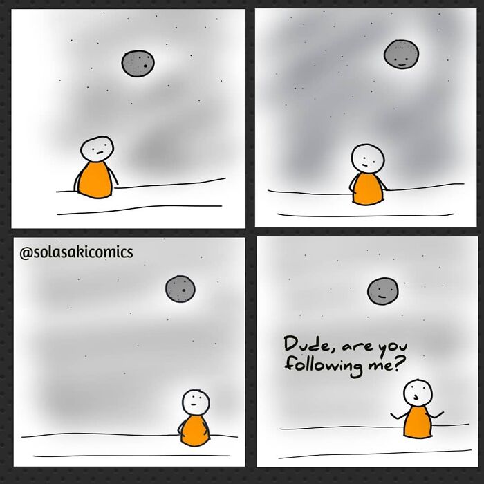 Comic strip by solasakicomics featuring a character interacting humorously with the moon.