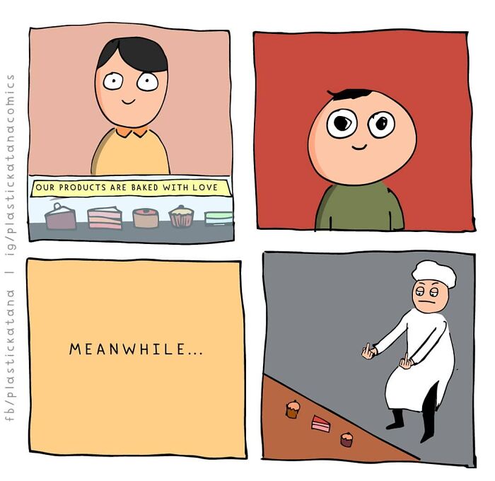 Comic with absurd baking situation and unexpected ending by artist.