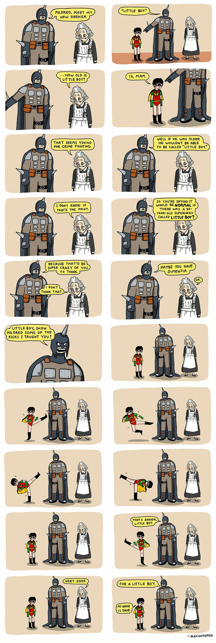 Comic featuring superhero humor about mental health by Alec With Pen.