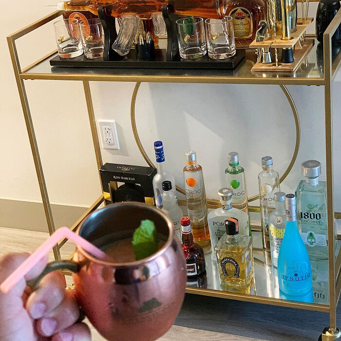 Level Up Your Hosting Game With This Glamorous Rolling Liquor Bar Cart. Martinis Anyone?