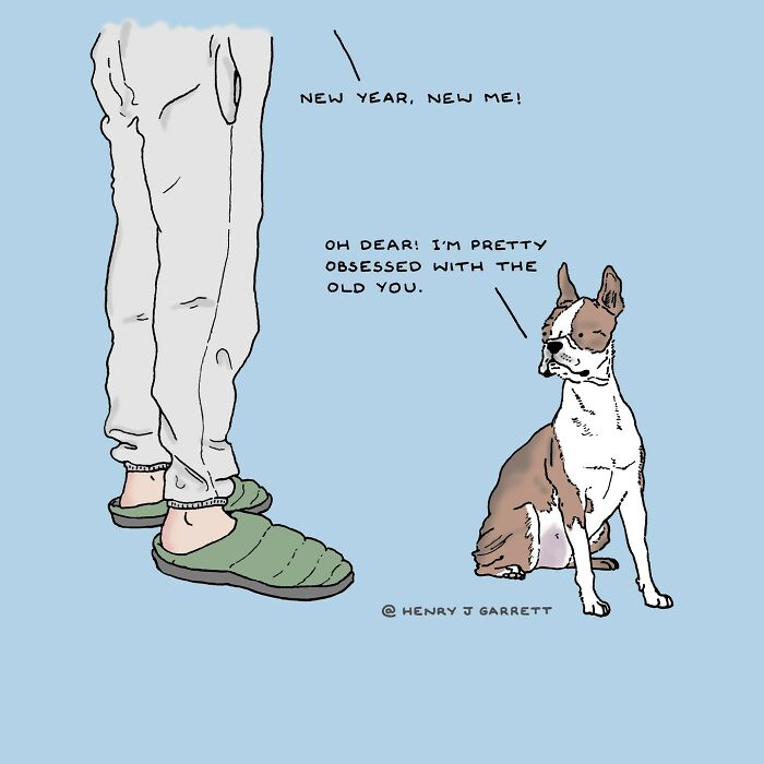 Person in pajamas and a dog exchanging comments about change, highlighting social justice themes in a cartoon.