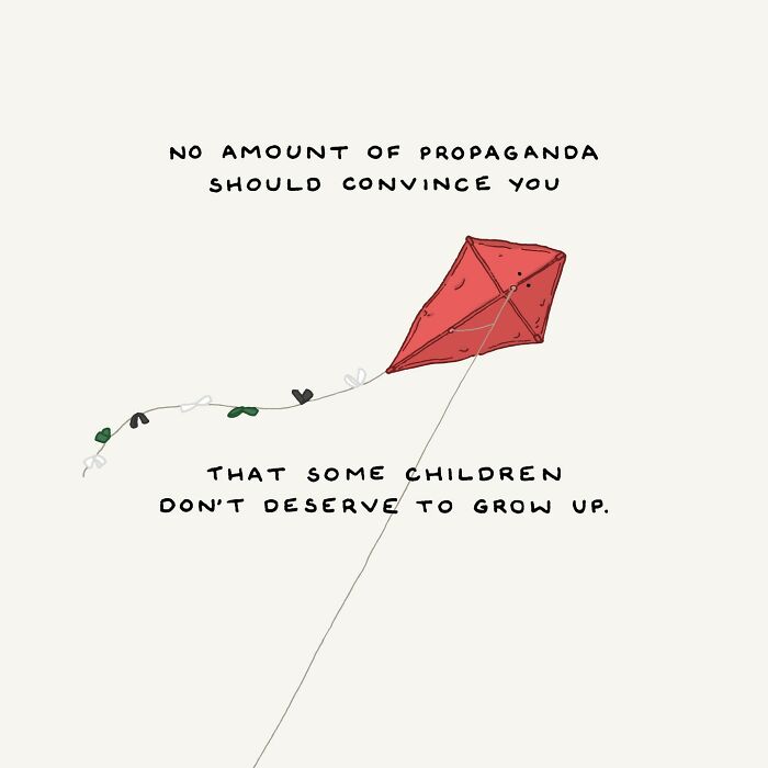 A red kite with text highlighting social justice themes by Henry James Garrett.