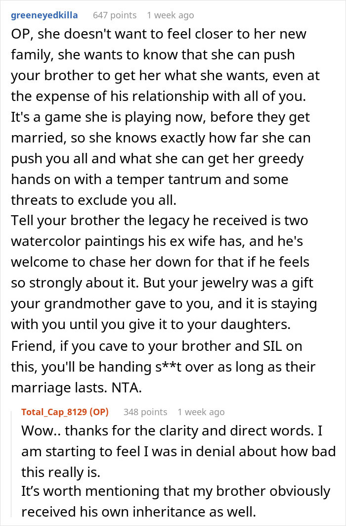 Internet Helps Woman To See Right Through Future SIL&rsquo;s Manipulation After She Demands Heirloom