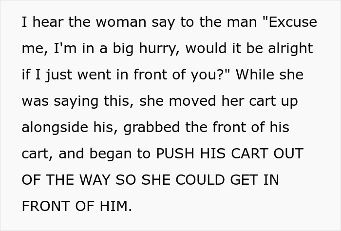 Man Ruins Karen's Day Without Saying A Word After She Tries To Push Past Him To Skip The Line Man Ruins Karen's Day Without Saying A Word After She Tries To Push Past Him To Skip The Line