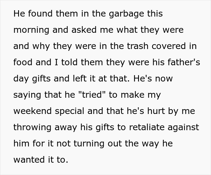 Text message about husband&rsquo;s failed surprise weekend, wife&rsquo;s upset reaction on Mother&rsquo;s Day.