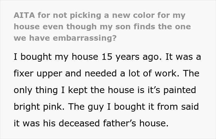 Guy Decides Not To Change Color Of The House He Bought, His Teen Son Struggles With It Years Later