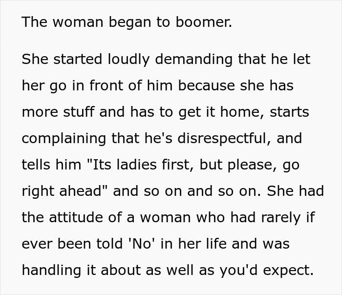 Man Ruins Karen's Day Without Saying A Word After She Tries To Push Past Him To Skip The Line Man Ruins Karen's Day Without Saying A Word After She Tries To Push Past Him To Skip The Line