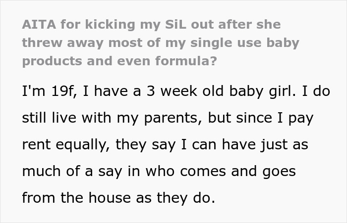 &ldquo;AITA For Kicking SIL Out After She Threw Away Most Of My Single-Use Baby Products & Formula?&rdquo;