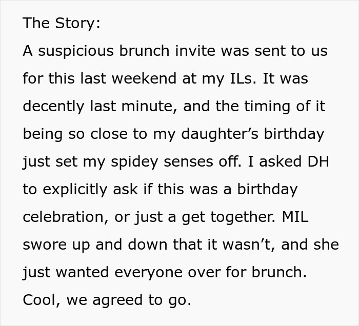 Woman's Suspicions Turn Out To Be True When MIL's Brunch Turns Into A B-Day Party For Her 1 Y.O.
