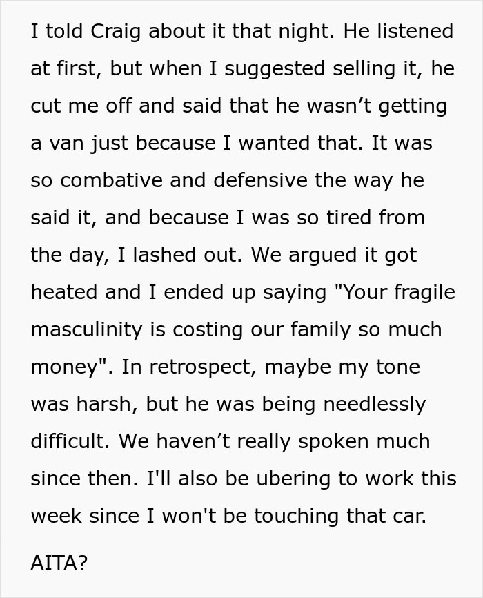 &ldquo;AITA For Telling My Husband His &lsquo;Fragile Masculinity&rsquo; Is Costing Us Money?&rdquo;