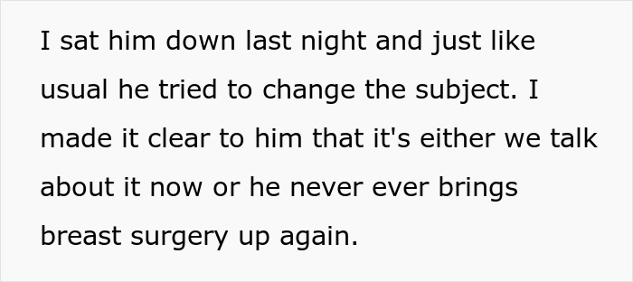 Woman’s Husband Keeps Advocating For Breast Implants For Her, She Finally Snaps Woman’s Husband Keeps Advocating For Breast Implants For Her, She Finally Snaps