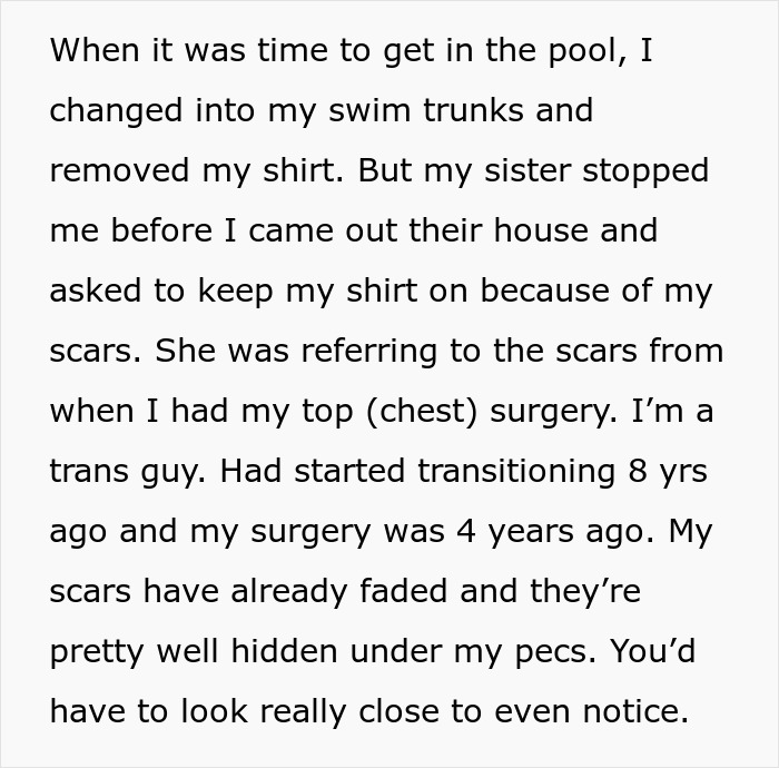 Woman’s Transphobic Request Makes Brother Leave Pool Party Early, She Accuses Him Of Causing Drama Woman’s Transphobic Request Makes Brother Leave Pool Party Early, She Accuses Him Of Causing Drama