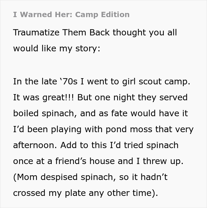 Girl Can’t Eat Spinach, Gets Told To Eat At Least 3 Bites To Get Dessert, Maliciously Complies Girl Can’t Eat Spinach, Gets Told To Eat At Least 3 Bites To Get Dessert, Maliciously Complies