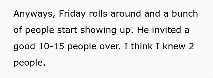 Text about a weekend surprise where the husband invites 10-15 people, upsetting his wife on Mother's Day.