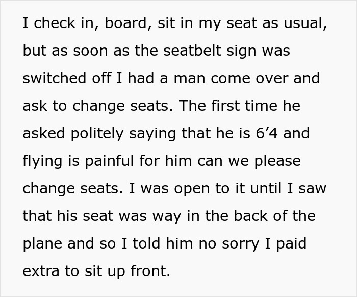 Woman Calls Flight Attendants After 6&rsquo;4&rdquo; Tall Guy Wouldn&rsquo;t Take No For An Answer To Swapping Seats