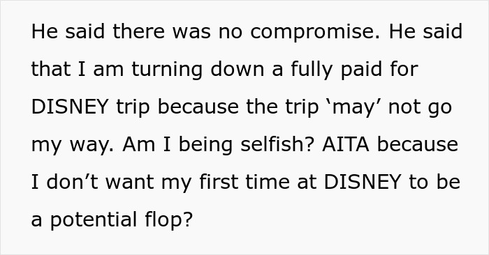 Guy Shames GF After Finding Out The Reason She Refuses To Go On A Disney Trip With His Family