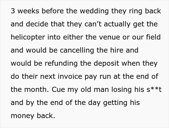 Helicopter Company Rejects An Order 3 Weeks Before Wedding, Relatives Take Some Sweet Revenge