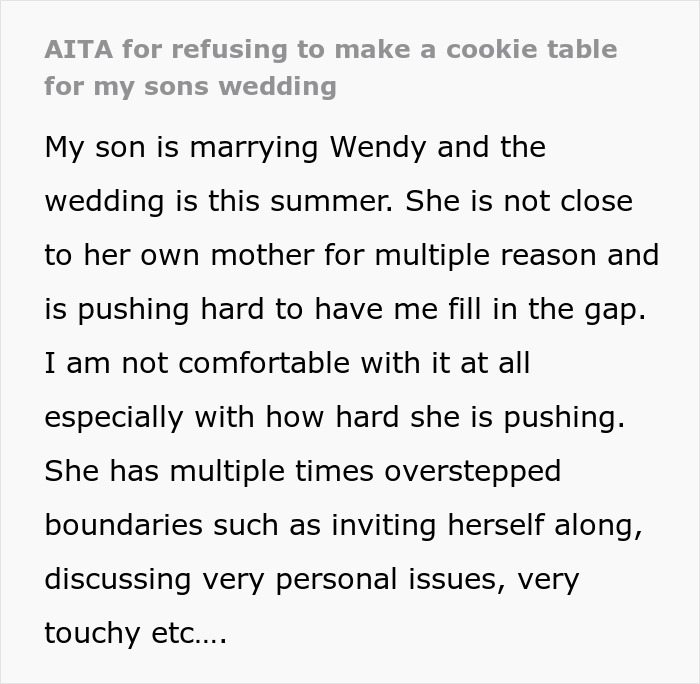 Woman Makes DIL Cry By Refusing To Bake Over 1,000 Cookies For Her Wedding Woman Makes DIL Cry By Refusing To Bake Over 1,000 Cookies For Her Wedding