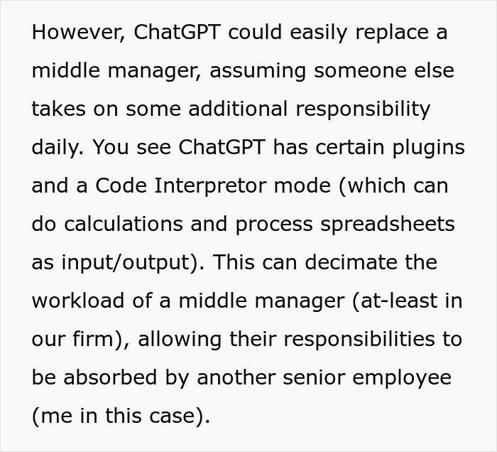 Middle Manager Thinks ChatGPT Can Replace Employees, Turns Out It Can Only Replace Him Middle Manager Thinks ChatGPT Can Replace Employees, Turns Out It Can Only Replace Him