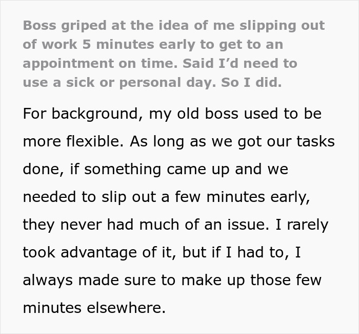 Woman Asks To Leave 5 Minutes Early But Boss Doesn’t Care, Regrets It When She Follows The Policy Woman Asks To Leave 5 Minutes Early But Boss Doesn’t Care, Regrets It When She Follows The Policy