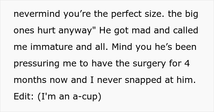 Woman’s Husband Keeps Advocating For Breast Implants For Her, She Finally Snaps Woman’s Husband Keeps Advocating For Breast Implants For Her, She Finally Snaps