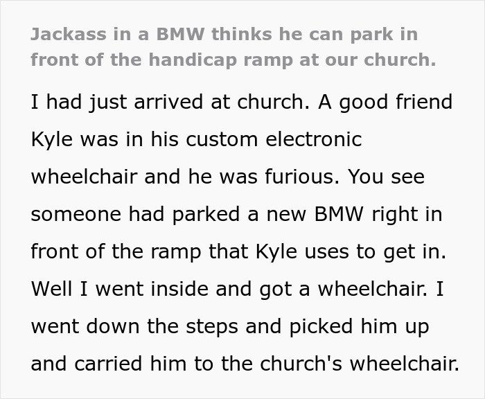 “How Inconvenient”: Jerk Blocks Church Handicap Ramp With BMW, Gets Just Revenge “How Inconvenient”: Jerk Blocks Church Handicap Ramp With BMW, Gets Just Revenge
