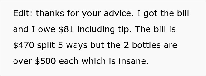 Woman Didn't Drink Alcohol, Refuses To Pay $470 Of Her 'Share' Of Bill, Asks If She's Wrong Woman Didn't Drink Alcohol, Refuses To Pay $470 Of Her 'Share' Of Bill, Asks If She's Wrong