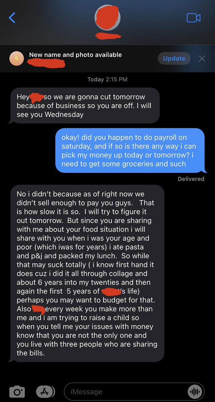 My Boss Sent Me This Text After I Asked To Be Paid