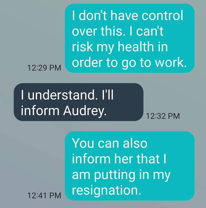 I Was Admitted To The Hospital With Sepsis And My Boss Expected Me To Roll Out Of The Hospital Straight To Work. "Audrey" Is HR. This Was After 3 Days Of Her Harassing Me Non-Stop About Work
