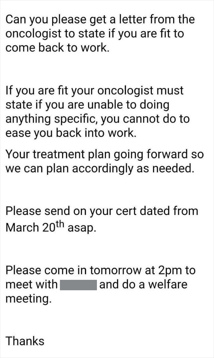 My Mum Has Stage 4 Cancer In 5 Areas And Her Boss Has Been Pressuring Her To Come Back To Work