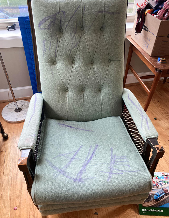 My 2-Year-Old Daughter Drew On My Vintage Tweed Chair With Gel Crayons