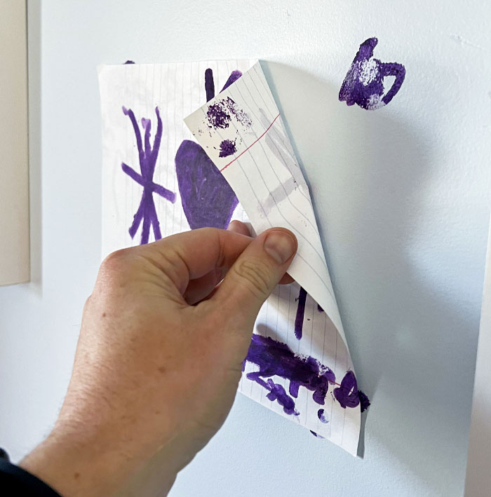 My Kid Painted A Picture And Wanted To Hang It On The Wall, So She Used Paint To Stick It On