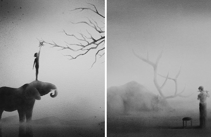 Artist Creates Black-And-White Paintings Reflecting The Bond Between Humans, Nature, And Animals (30 Pics)
