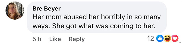 Comment discussing Gypsy Rose Blanchard's past abuse by her mother Dee Dee, with supportive reactions.