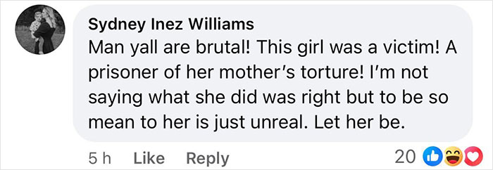 A comment defending Gypsy Rose Blanchard, highlighting her past abuse by her late mom Dee Dee.