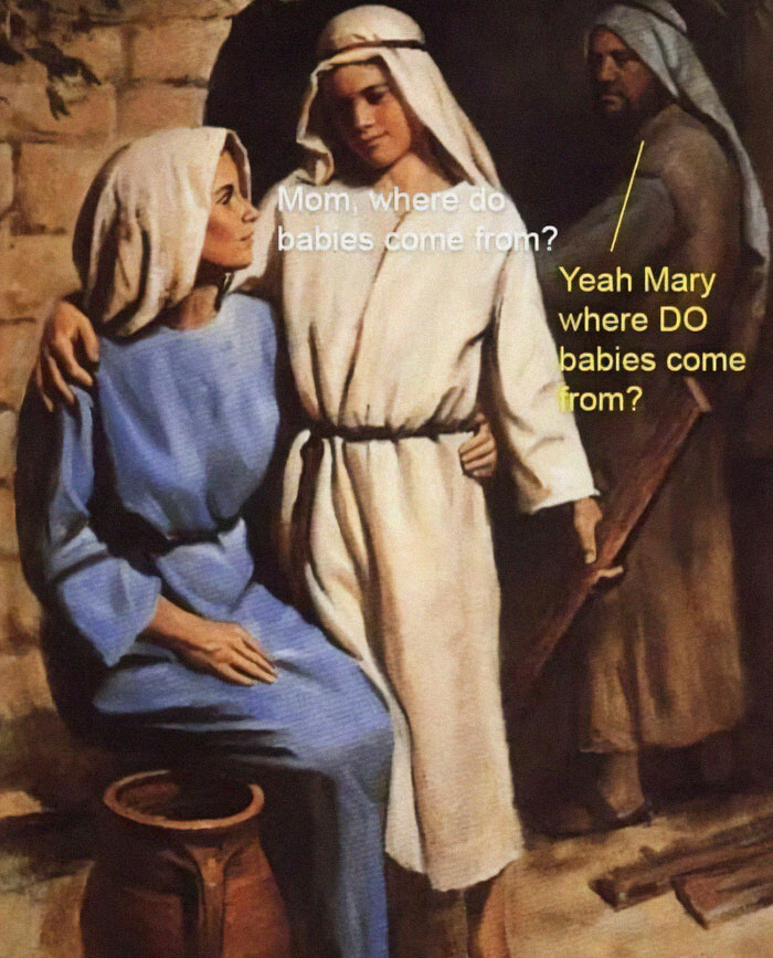 Classical art meme with humorous text about babies, making a coffee break more enjoyable.