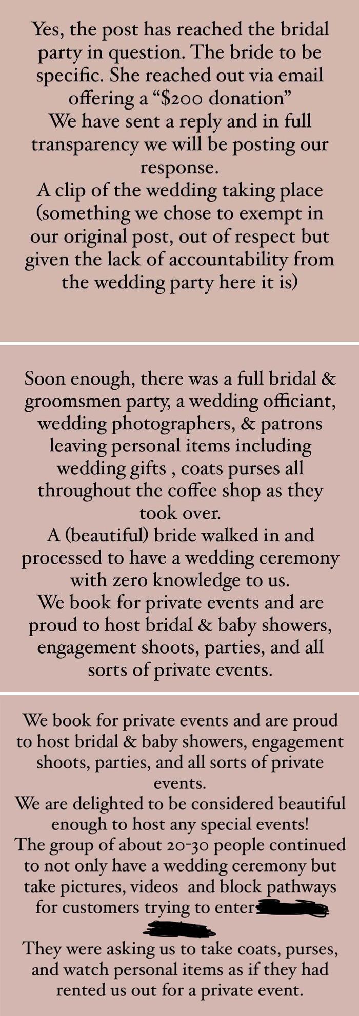 Bit Of A Doozy From A Local Cafe Where They Had An Unannounced Rogue Wedding Show Up In Their Shop