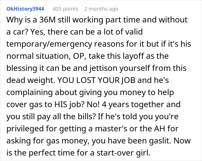 Woman Gets A Reality Check About Her &lsquo;Loser&rsquo; Boyfriend Online After Asking Him To Pay For Gas