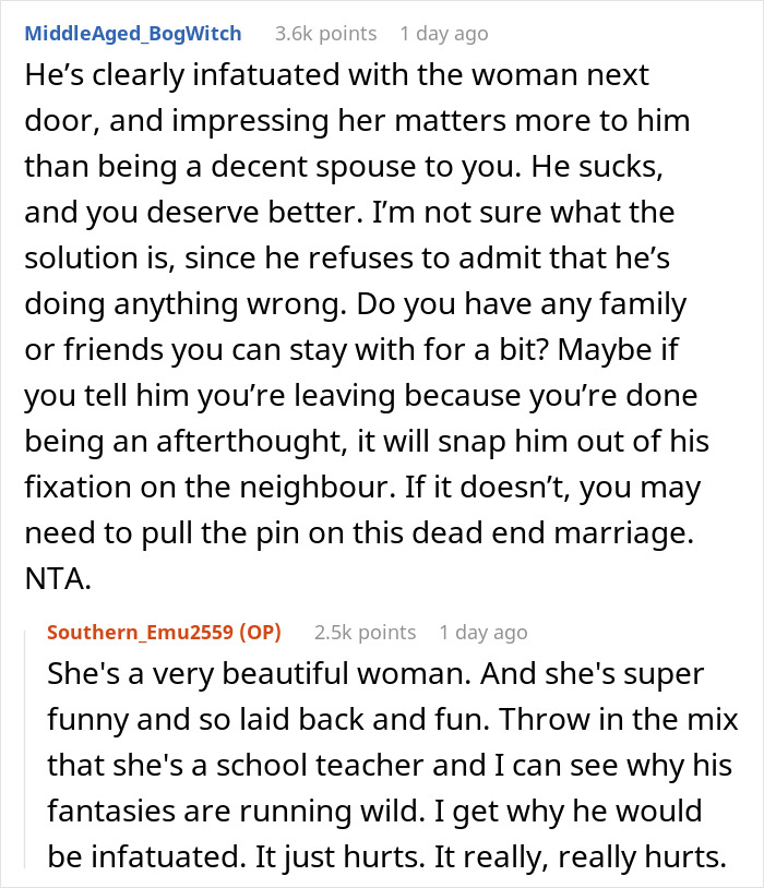 Husband Is Seemingly Fascinated By Neighbor, Wife Feels Deeply Offended And Seeks Support Online