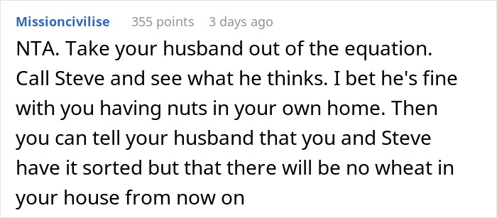 Man Puts Friend's Food Allergies Above Spouse's, So They Refuse To Get Rid Of Allergens At Home