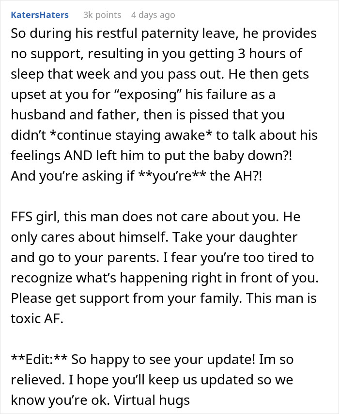 Instead Of Helping Wife, Guy Relaxes During 6-Week Paternity Leave, Gets Mad When Wife Blacks Out Instead Of Helping Wife, Guy Relaxes During 6-Week Paternity Leave, Gets Mad When Wife Blacks Out