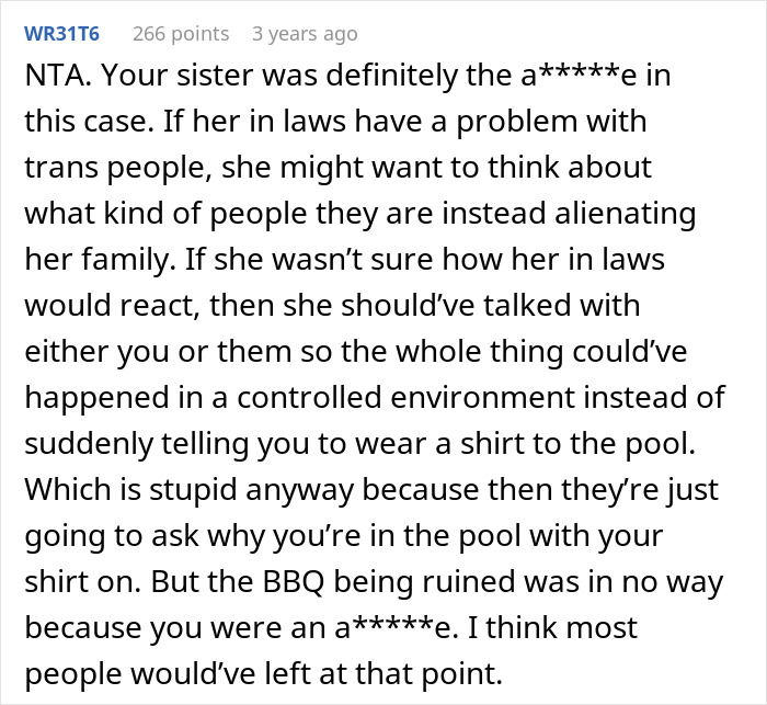 Woman’s Transphobic Request Makes Brother Leave Pool Party Early, She Accuses Him Of Causing Drama Woman’s Transphobic Request Makes Brother Leave Pool Party Early, She Accuses Him Of Causing Drama