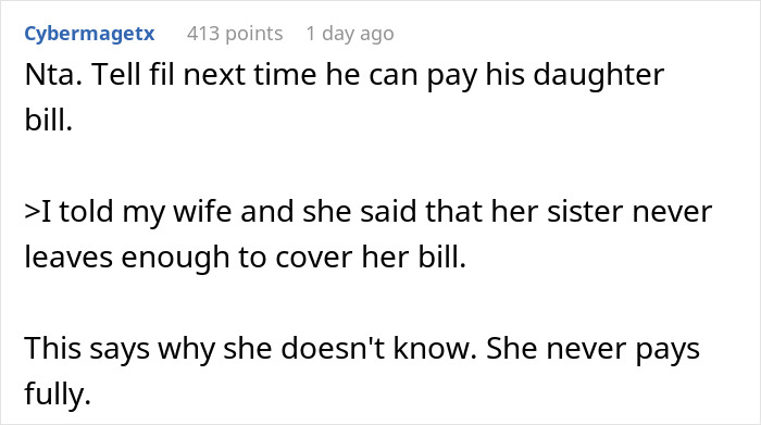 Family Tensions Rise When Man Declines To Cover Sister-In-Law’s 'Forgotten' $111 Bill Family Tensions Rise When Man Declines To Cover Sister-In-Law’s 'Forgotten' $111 Bill