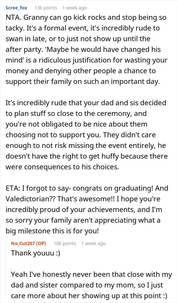 Teen Spites Dad And Sister Who Planned To Skip Her Graduation By Giving Away Their Tickets