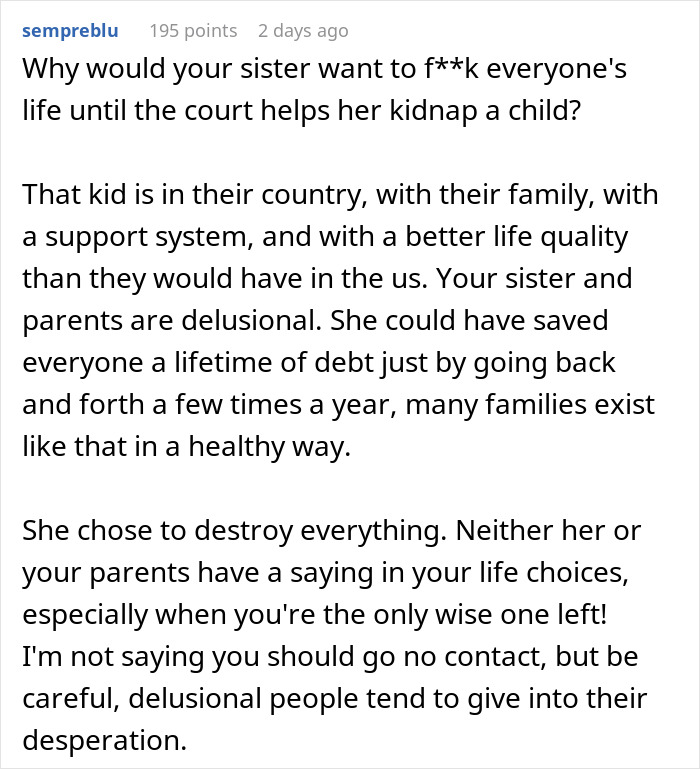 “This Is Insane”: Family Demands Person Go Into Debt To Help Sister Out With Legal Bills “This Is Insane”: Family Demands Person Go Into Debt To Help Sister Out With Legal Bills