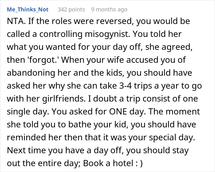 Man Tries To Have One Day Off, Wife “Forgets” Their Agreement, Is Shocked When He Just Leaves Man Tries To Have One Day Off, Wife “Forgets” Their Agreement, Is Shocked When He Just Leaves