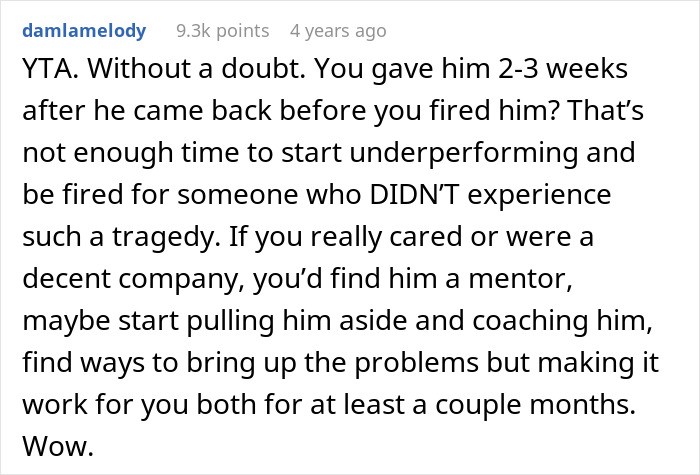 Manager Thinks They&rsquo;re Justified In Firing Grieving Worker For Underperforming, Regrets It