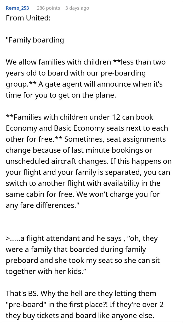 Person Gets Their Seat Stolen As Mother With Children Took It Over During Family Preboarding