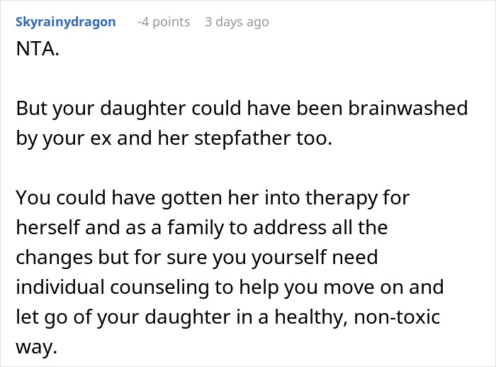 Man Is Extremely Hurt By Daughter Saying She Likes Mom's New BF Better, Removes Her From His Life